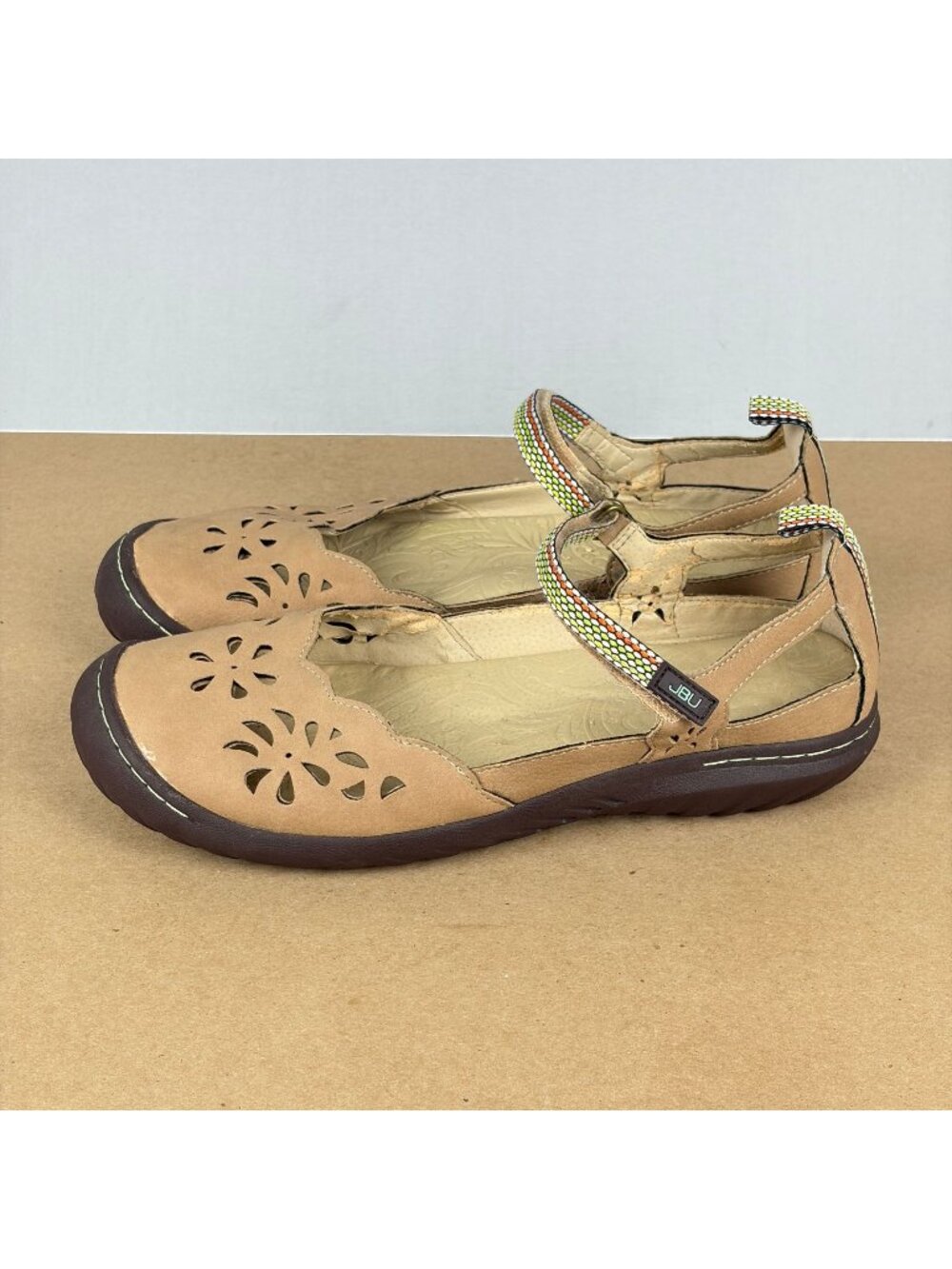 Jambu JBU Deep Sea Encore Vegan Leather Flats Womens 10 Tan Hook and Loop